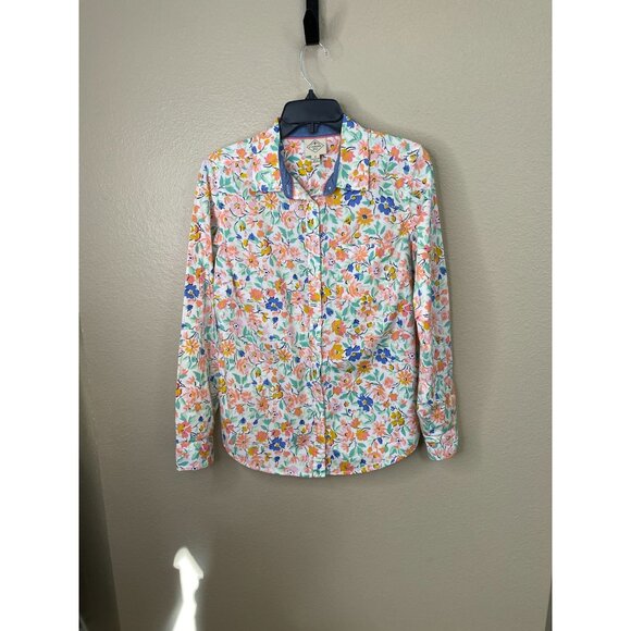 St Johns Bay Womens Floral Button-Down Shirt M 100% Cotton Long Sleeve Collared - Picture 1 of 6